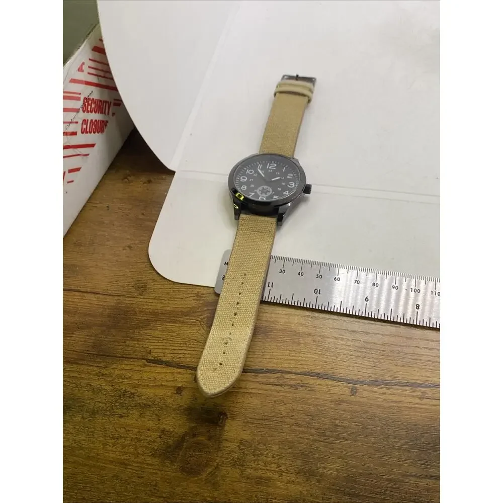 Mens Black Metallic Canvas Nylon Strap Military Style Watch New Batter